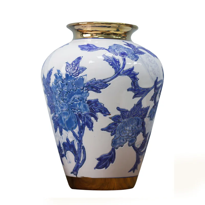 New Chinese Hand-painted Blue and White Porcelain Vase Ceramic Decorative Ornaments Living Room TV Cabinet Hallway Flower Arrang