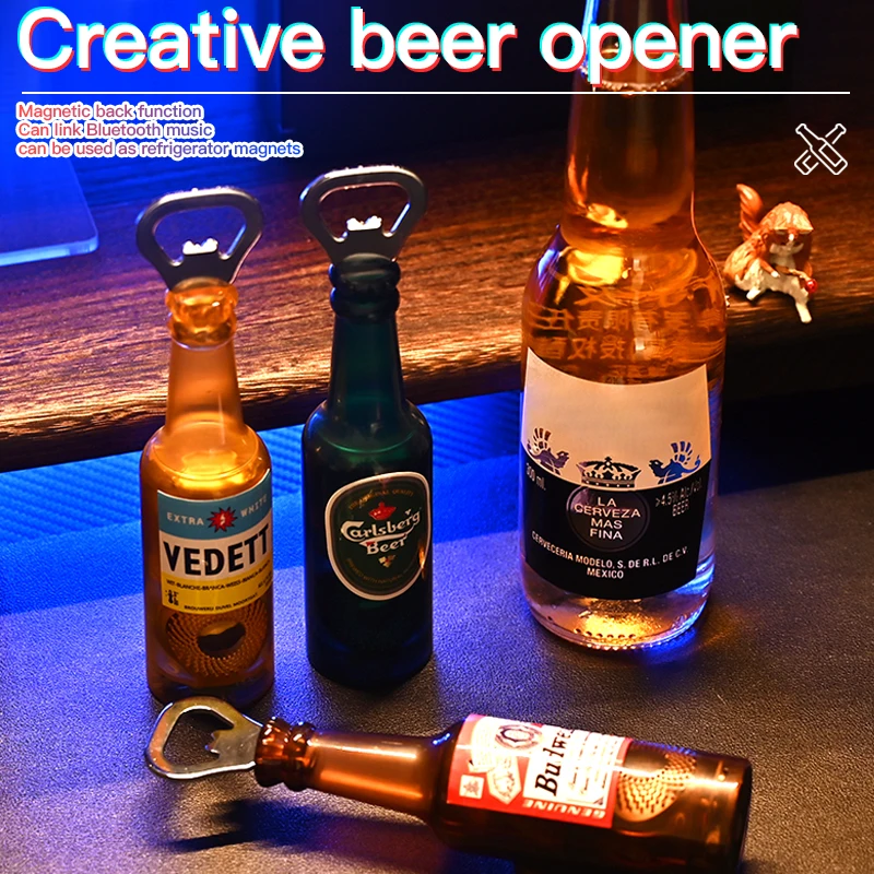 Factory Price Practical Stainless Steel Beer Bottle Shape Wine Opener Kitchen Playable Music 3D Bottle Opener