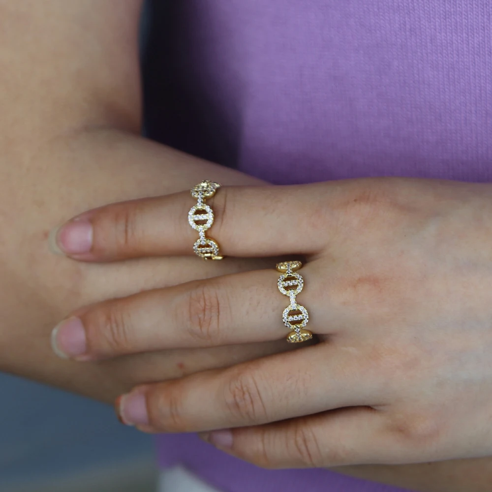 New Fashion Horse Bit Snaffle Bit Band Cz Finger Rings For Women Link Chain Ring Wedding Jewelry Gift