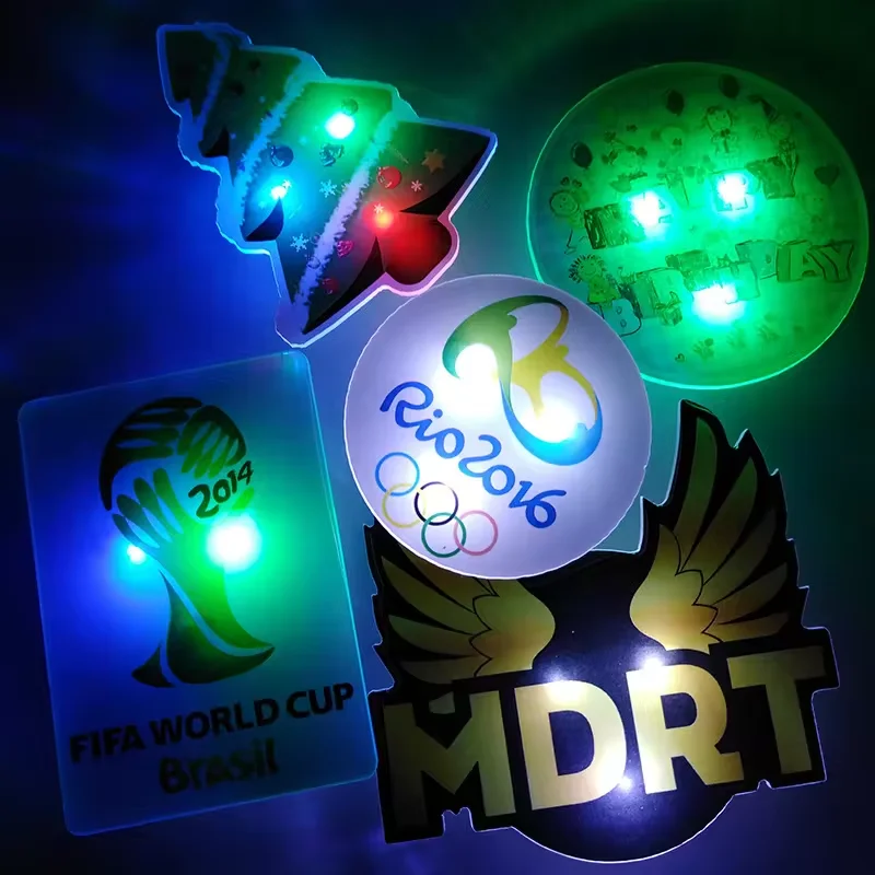 Customized logo shape acrylic Led light badge LED flashing button badge blank safety LED pin badge for event