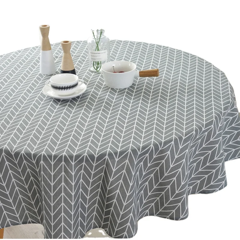 Custom Wholesale Geometry Round Table Cloth Cotton Linen Tablecloth Decoration for Home Dining Decor