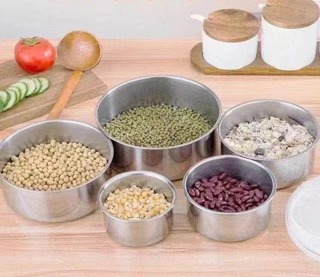 Stainless steel round sealed storage box with lid household fresh-keeping bowl kitchen gift five-piece fresh-keeping box