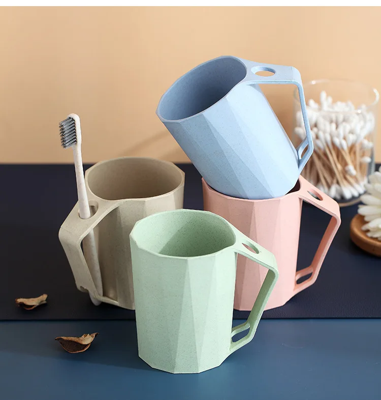 Eco friendly wheat straw water mug unbreakable plastic reusable biodegradable cup with lid for travel