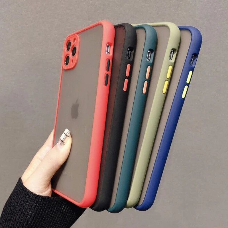 
New Frosted Matte PC Translucent Color Button Matte Skin Shockproof TPU Phone Case For iPhone SE 11 Pro Max XS XR 6s 7s 8s Plus 