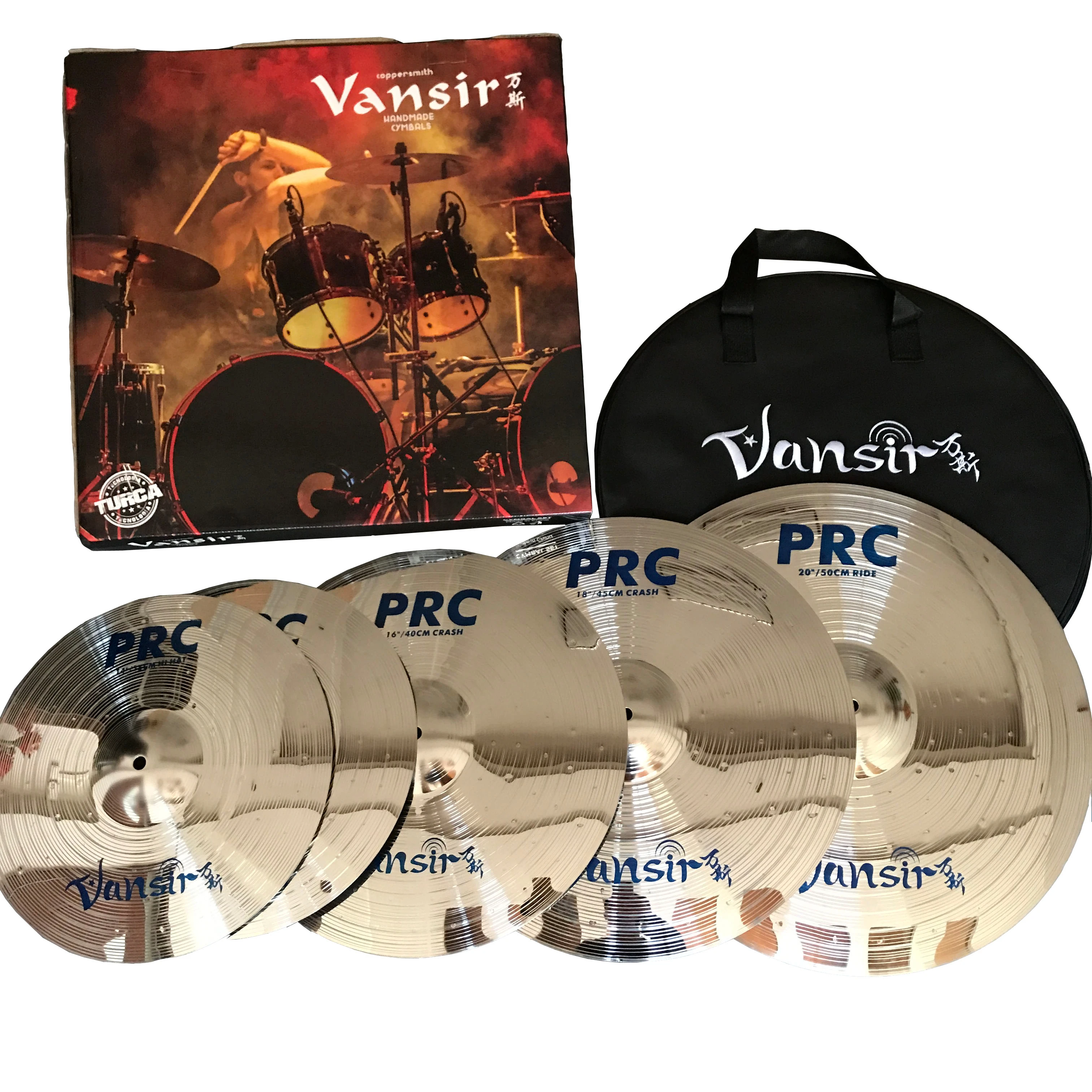 Vansir Polishing Silver Color Alloy Cymbal Set 14'HH+16' Crash+18' Crash+20' Ride with Cymbal bag