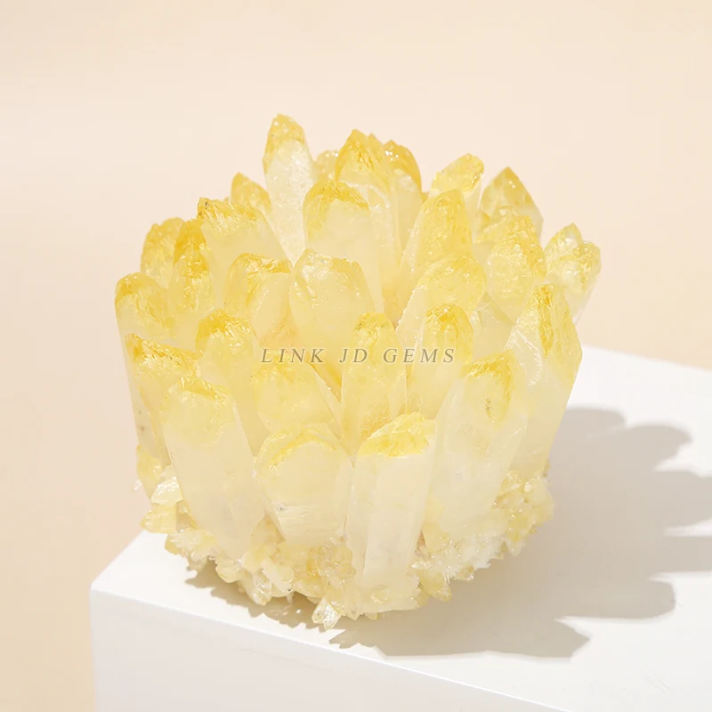 Natural Yellow Citrine Crystal Column Crafts House Decoration Crystal Citrine Cluster Mineral Specimen for Hotel Decor