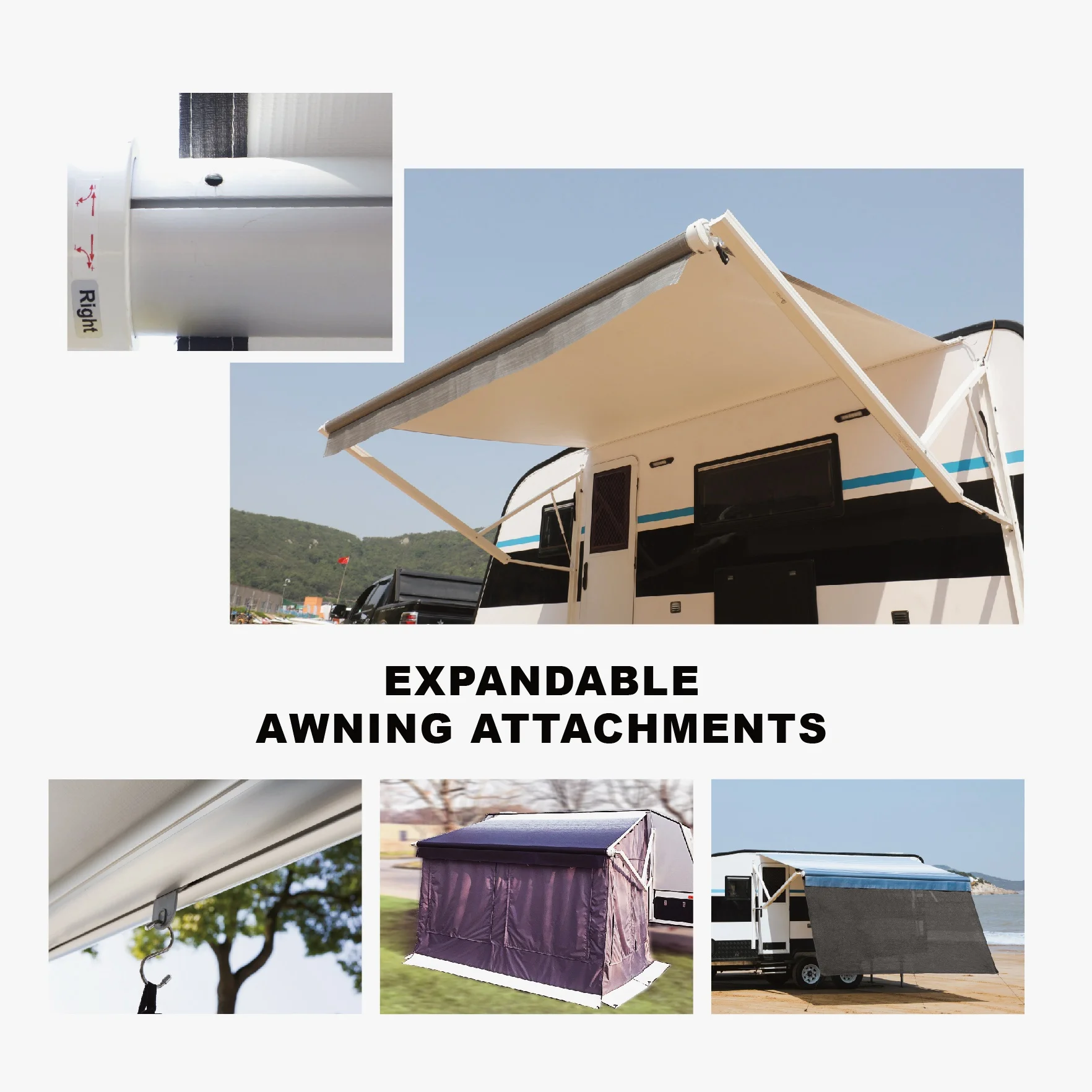 Awnlux Electric Patio Smart Arm White Expandable 12V Power 8Ft Rv Awning Assembly