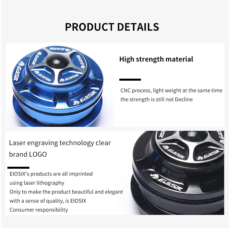 Eiosix 44mm aluminum alloy mtb headset road bike headset double containment vessel cnc sealed bearing bicycle headset