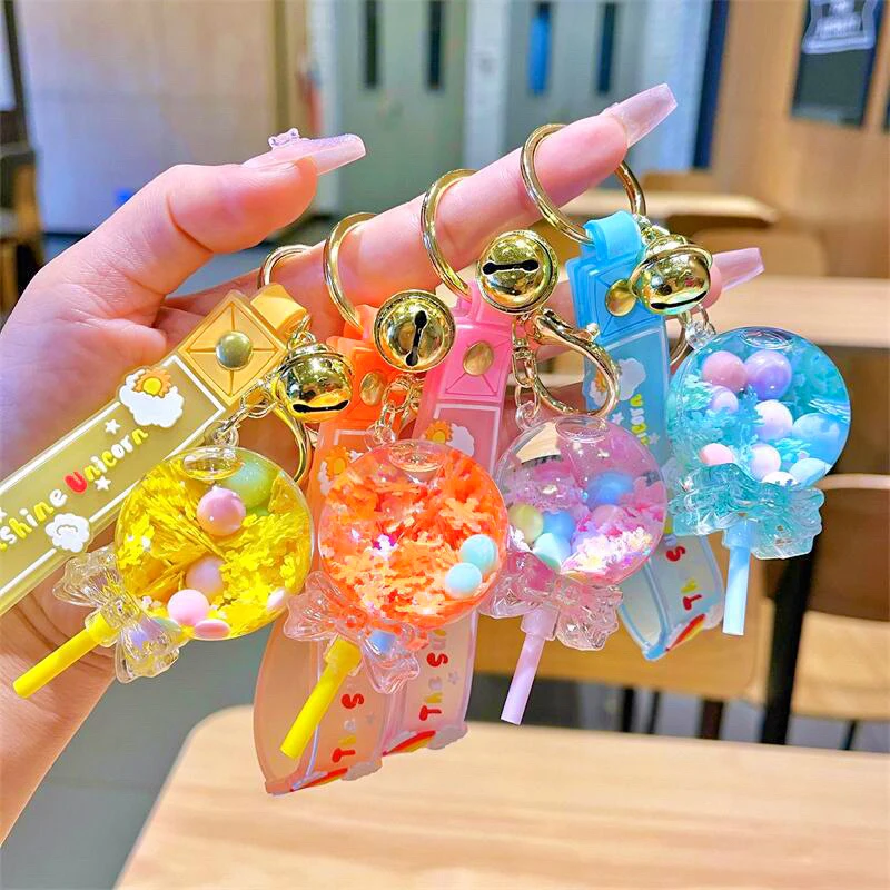 Custom Promotional Gifts Liquid Glitter Acrylic Charm Creative Pendant Into Oil Liquid Quicksand Keychain