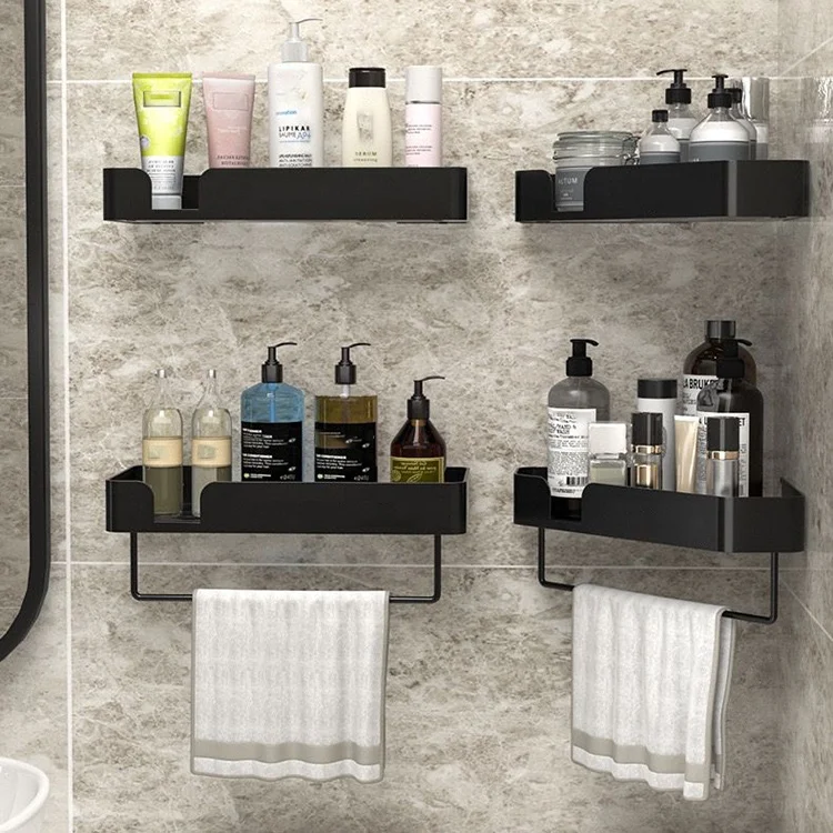 Free Combination Aluminum Alloy Black Shower Caddy Shampoo Storage Bathroom Organizers Corner Shelf