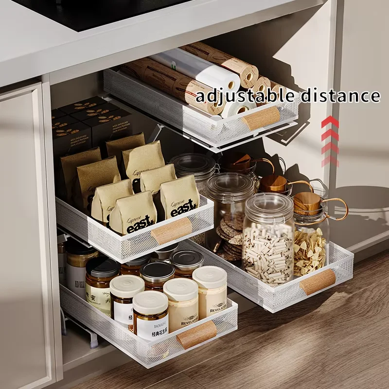 Tiktok Best Selling Black Metal New Sliding Storage Shelves Storage Rack Clear Organizer Under Sink Organizers For Kitchen
