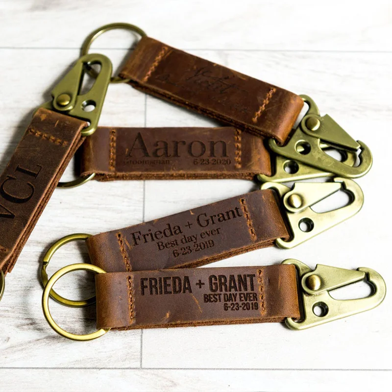 ya219 Crazy Horse Leather New KeyHolder Business Key Ring Personalized Leather Keychain for Father`s Gift
