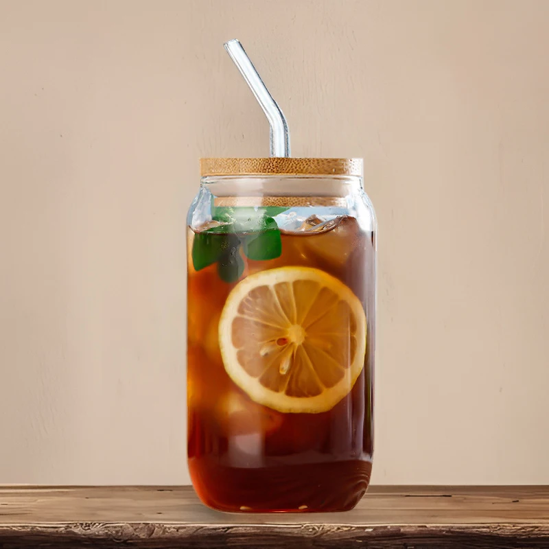 Online Best Seller 12oz Beer Can Shaped Borosilicate Glass Cup Without Bamboo Lid and Glass Straw