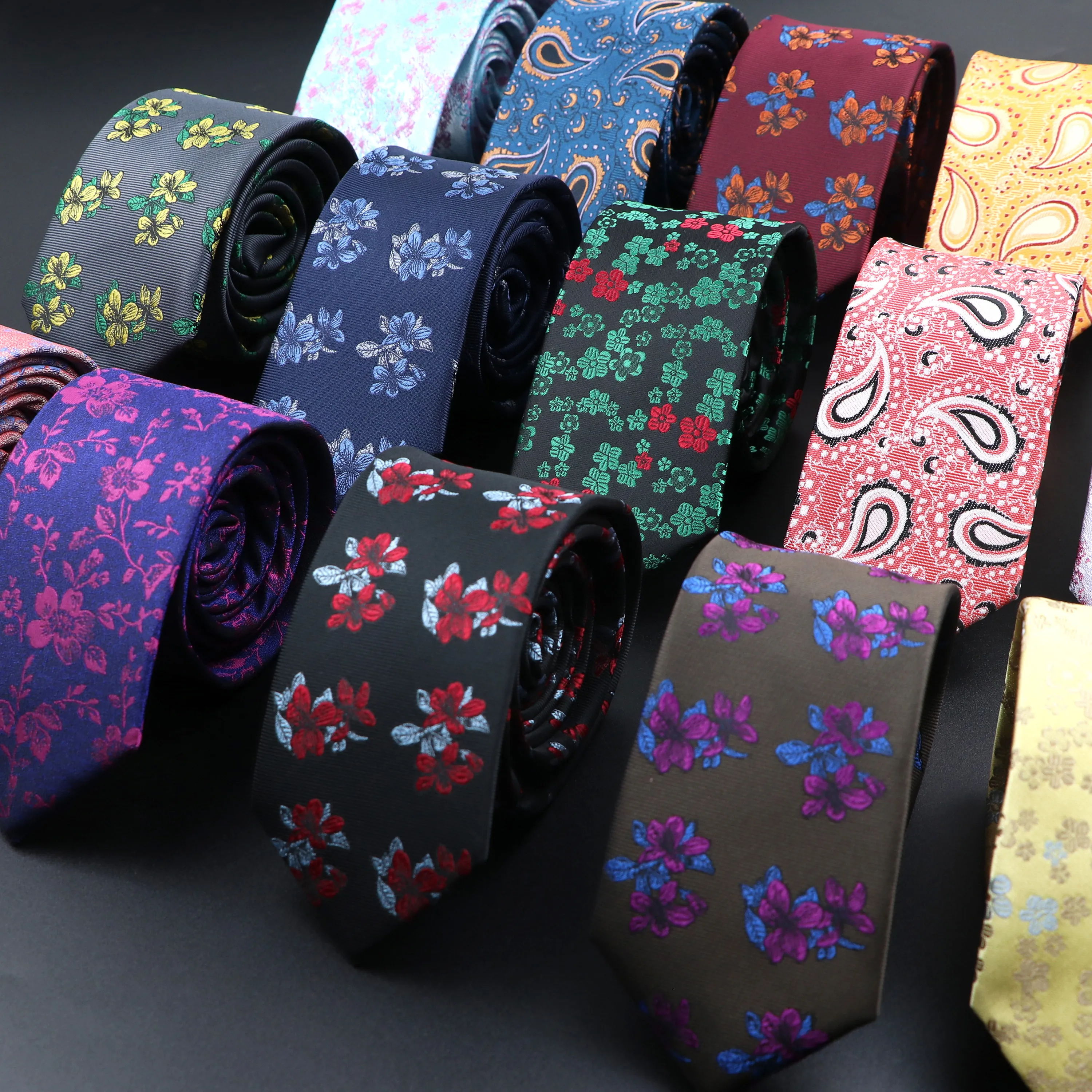 Bright Floral Men Tie Paisley Flower Skinny Jacquard Woven Polyester Neckties For Groom Business Wedding Party Daily Wear Gif