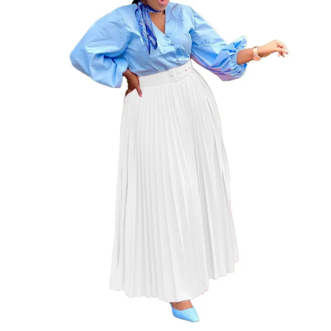 3SD51Hot Sale Plus Size Solid Color High Waist Pleated Skirt For Women Dresses