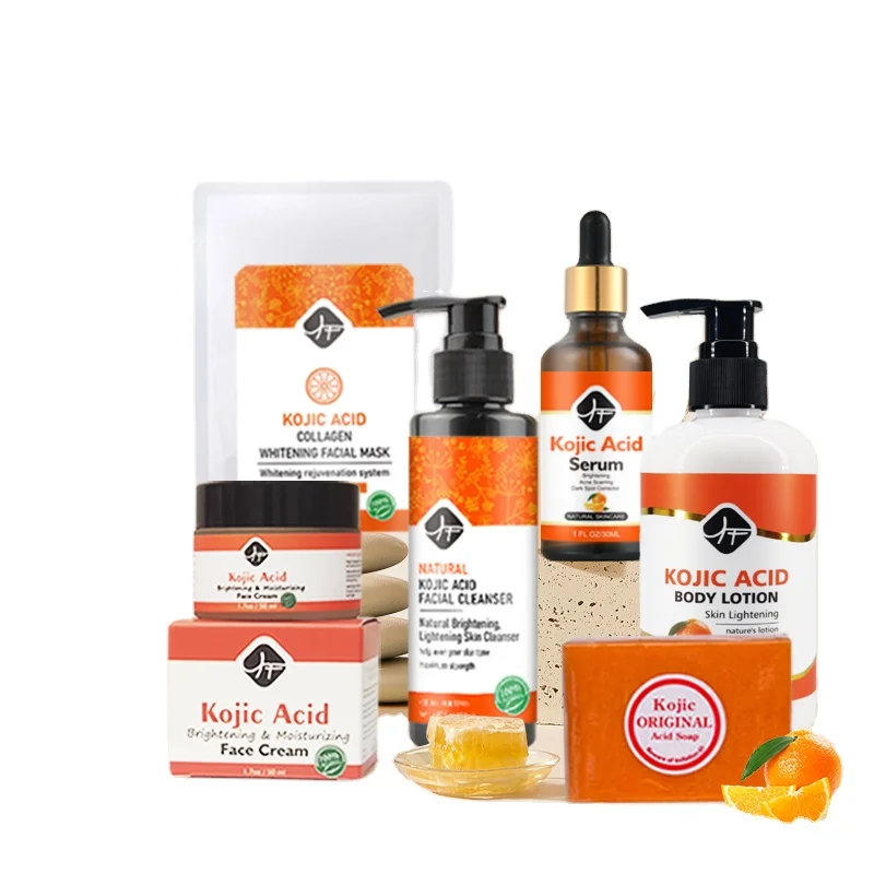 Лучший набор для осветления лица Kojic Acid Private Label Отбеливающее очищающее средство Мыло сыворотка крем лосьон тела средств по уходу за кожей