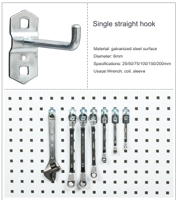 Retail store square hole tool display pegboard hook set