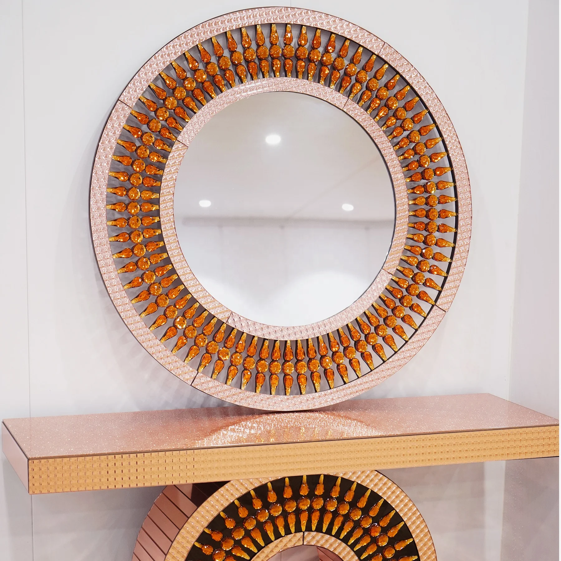 Gold Diamond Sunburst Glass Wall Mirror Big Round Glass Luxury Mirror Home Decor Wall Mirrors