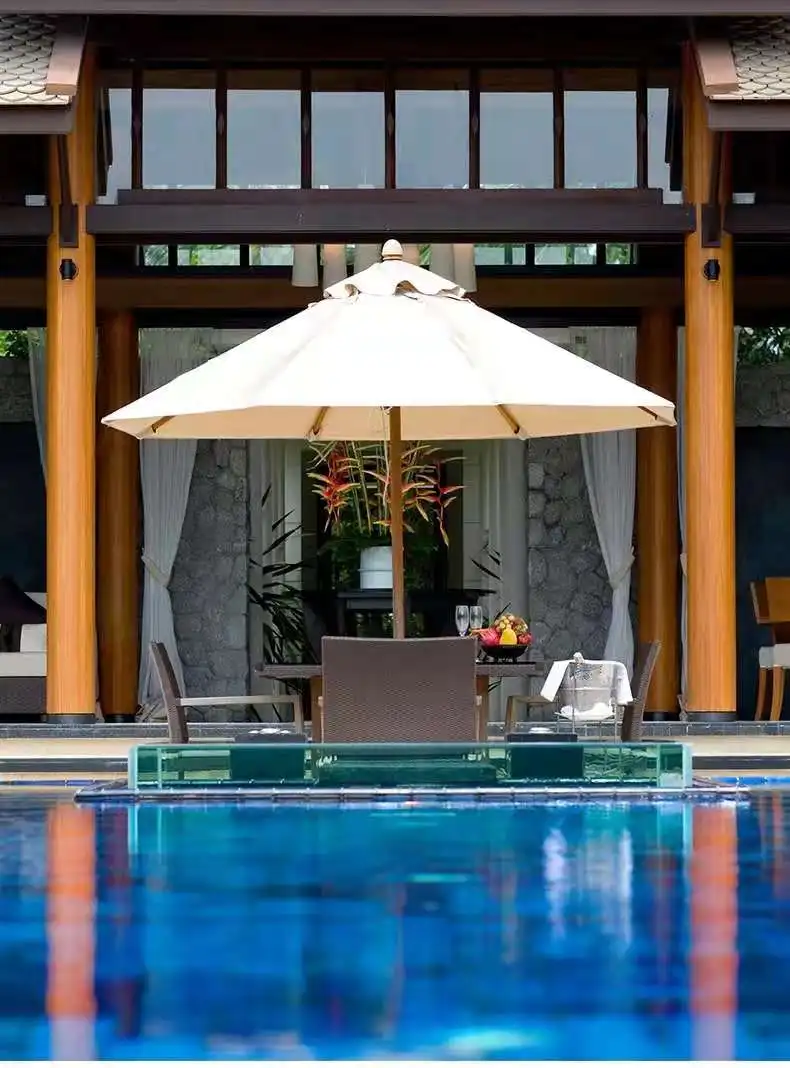 Hot selling good quality wooden pole umbrella sun beach restaurant wood patio umbrella