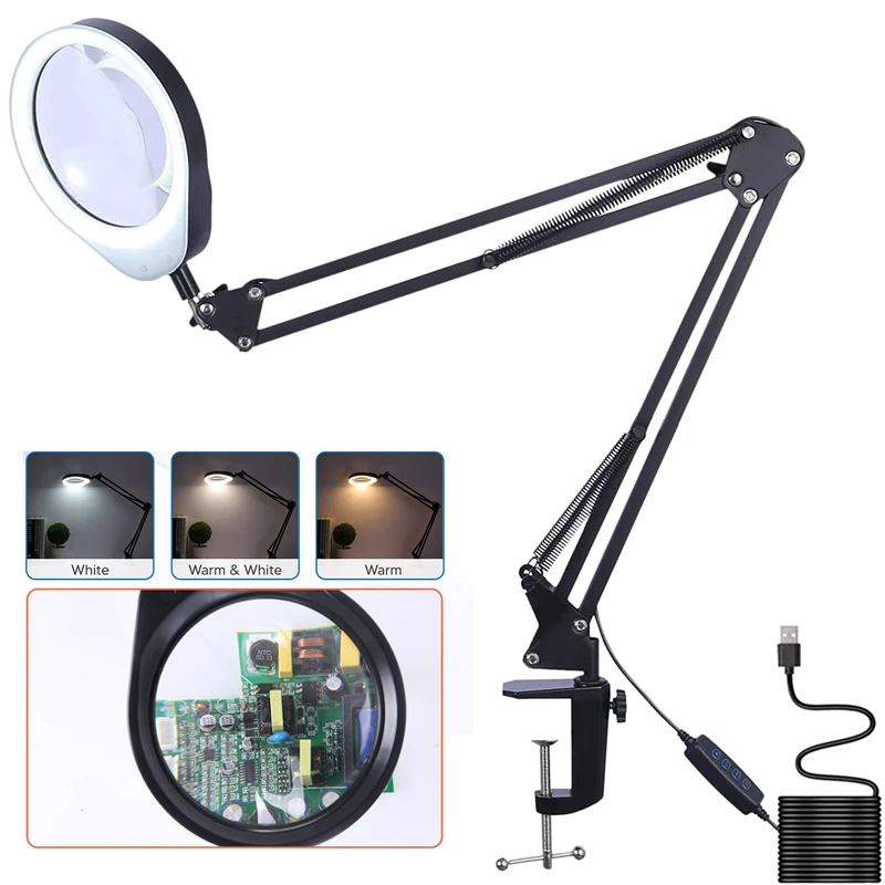 VPD 435127T 127MM Diam 48 LED 8X Magnifying Glass for Reading Soldering station phone with LED light stand Illuminated magnifier