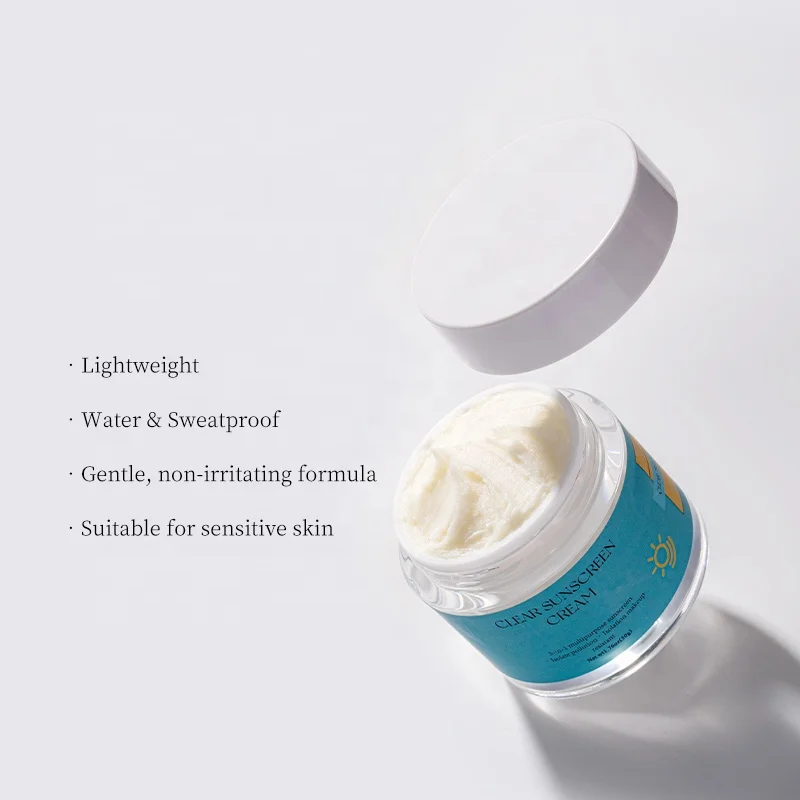 Clear SPF 50 Face Cream Sunscreen UVA/UVB Protection Sunblock Cream Whitening Spf Sunscreen Custom Logo 3 Years Unopened OEM/ODM