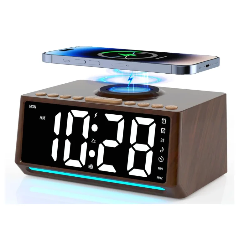 Multi functional LED large screen BT digital alarm clock with radio function with 10WQi charging station desktop clock