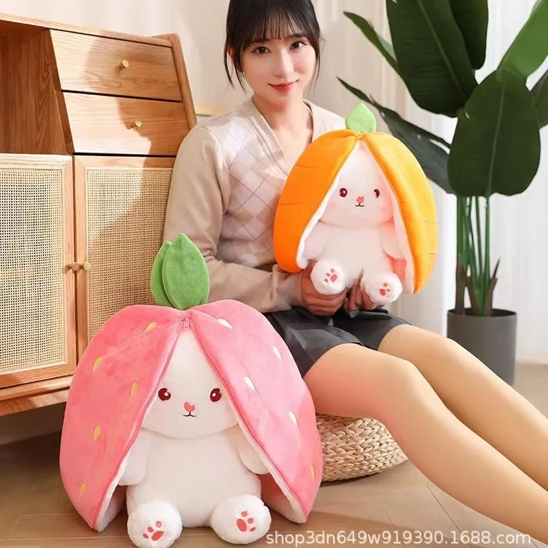 Creative Cute Soft Carrot Strawberry Shaped Orange Pink Stuffed Plush Bunny Rabbit Toys Kids Valentines Gift
