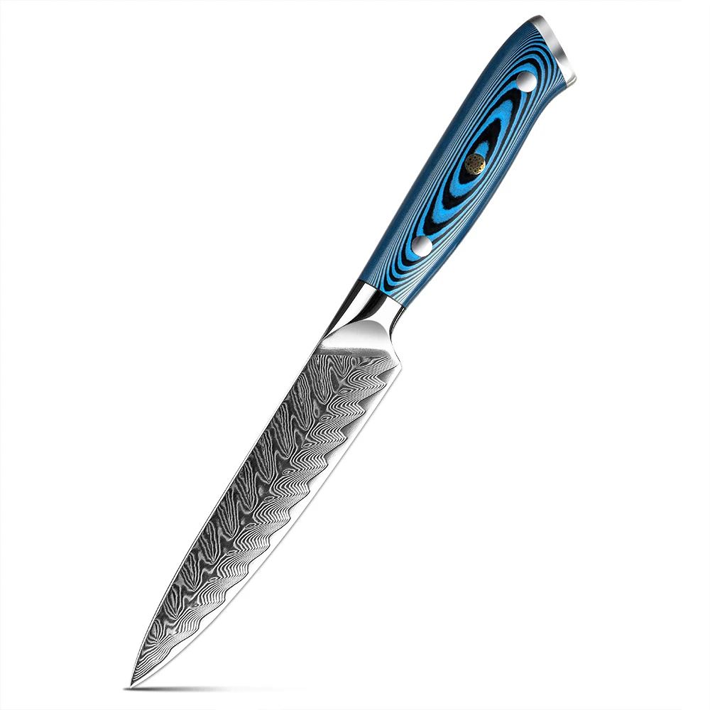 Amber 73layers Ladder Pattern damascus steel knife 5inch curved fruit knife damascus steel kitchen knife in high quality