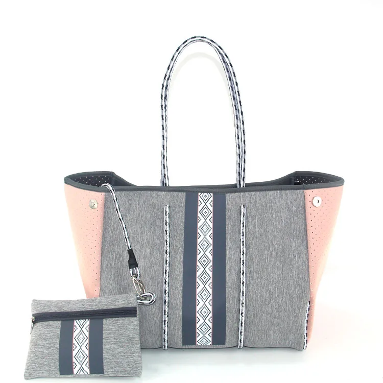 Wholesale price Green Camo/Champagne Fawn summer yoga sporting customized shoulder handbag SUSIE NEOPRENE TOTE bag for beach