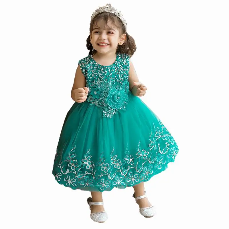 Kids Fancy Embroidery Flower Dress 0-5 Years Old Baby Girl Children Net Frock Design Stylish Wedding Party Dress For Kids