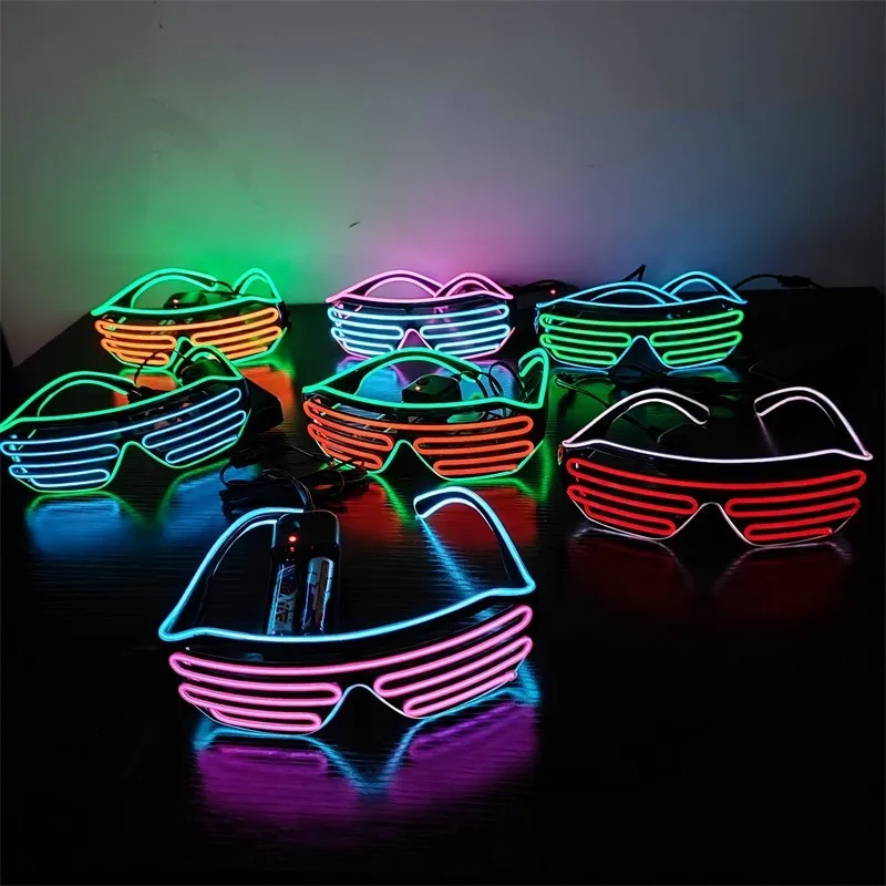 Fashion Party EL Wire Neon Rave Glasses Glow Shutter Glasses Flashing LED Sunglasses