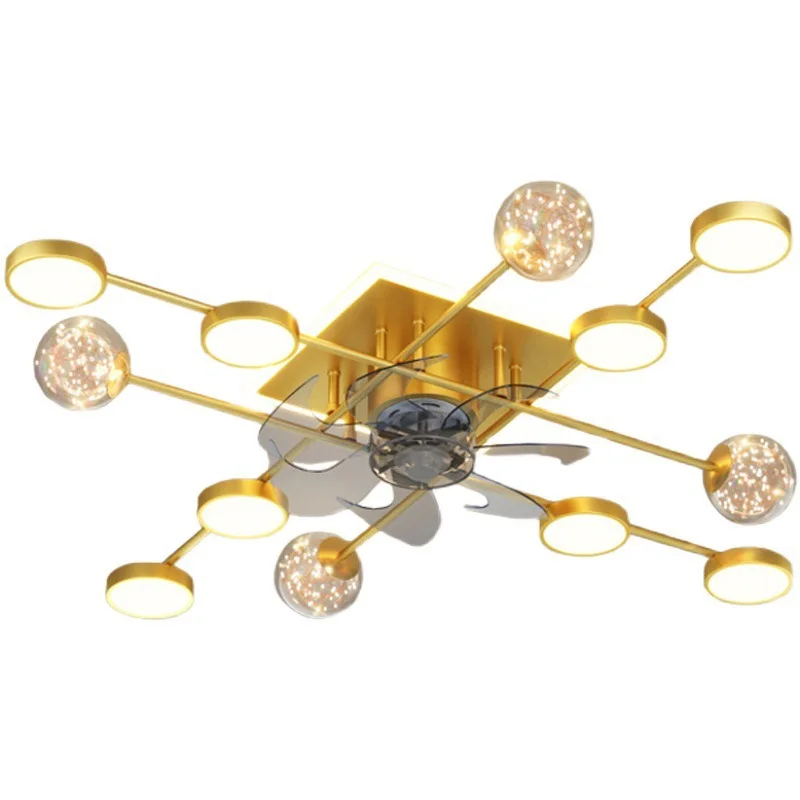 New silver black square plastic fan light bedroom ceiling fan with remote control light LED living room lamp