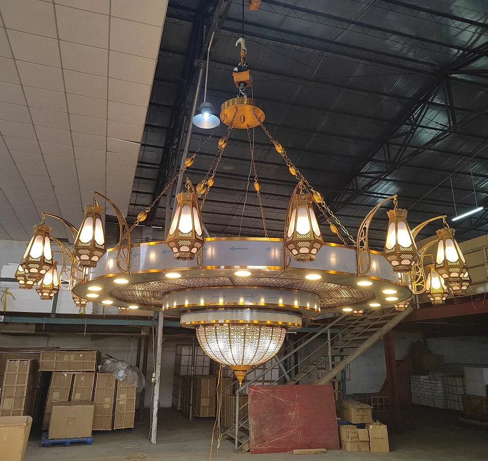 Decorative islamic design pendant lamp gold antique brass color hanging large chandelier