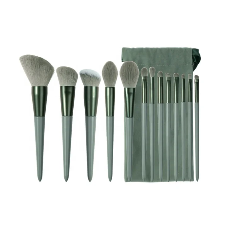 Makeup Brush Set Sialia 13pcs Seasons Green Cosmetic Applicator Set Professional High Quality Travel Makeup Brush Set With Pouch