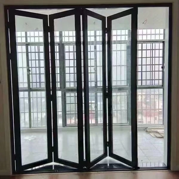 Wholesale customized horizontal  curved folding patio accordion sliding slide and fold tempered double glass aluminum doors