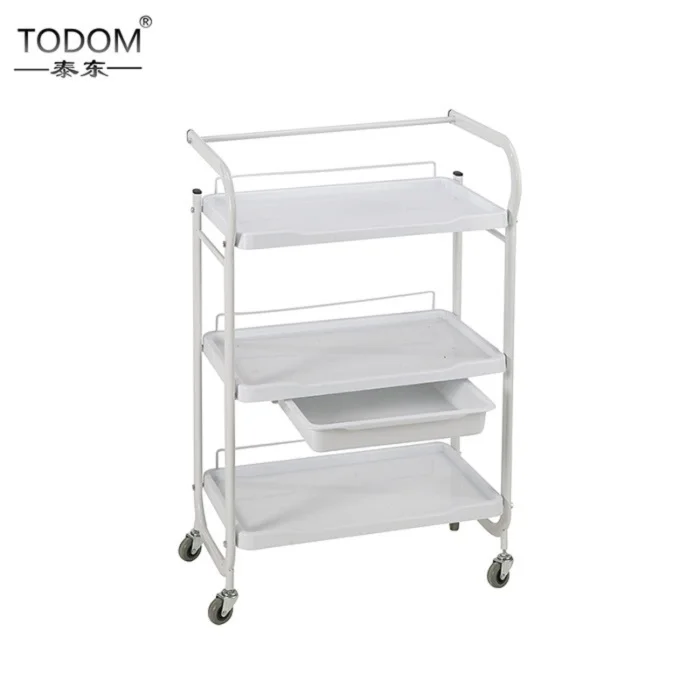 China manufacturer hairdressing plastic platform drawer off white trolley cart