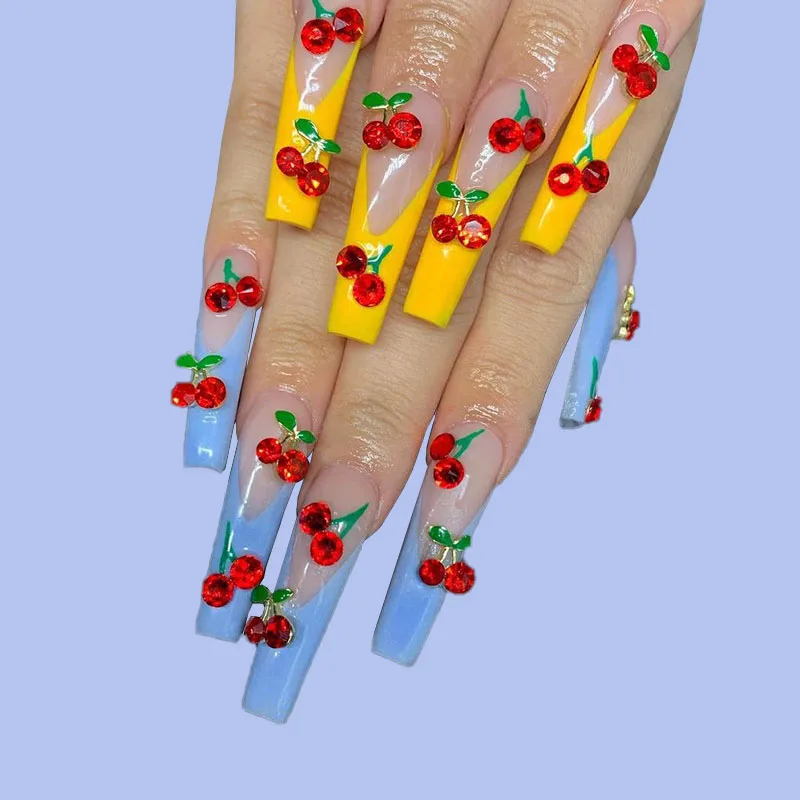 Diy 3d Alloy Red Sweet Cherry Gold Star Glass Diamond Girl Nails Art Charm Rhinestone Decoration Nail Charms