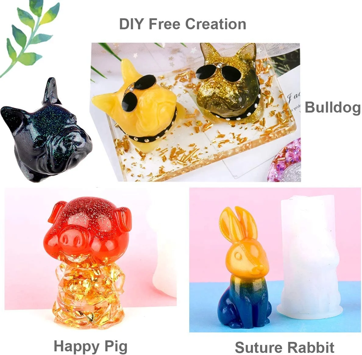 3D Animal Resin Mold Tools Set Resin Casting Molds Large Clear Unicorn Rabbit Cat Paw Epoxy Silicone Molds for Resin Craft DIY