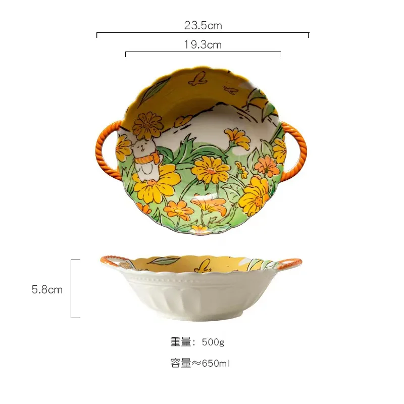 ins flutter butterfly pink rabbit double ear bead soup bowl household fruit and vegetable salad bowl