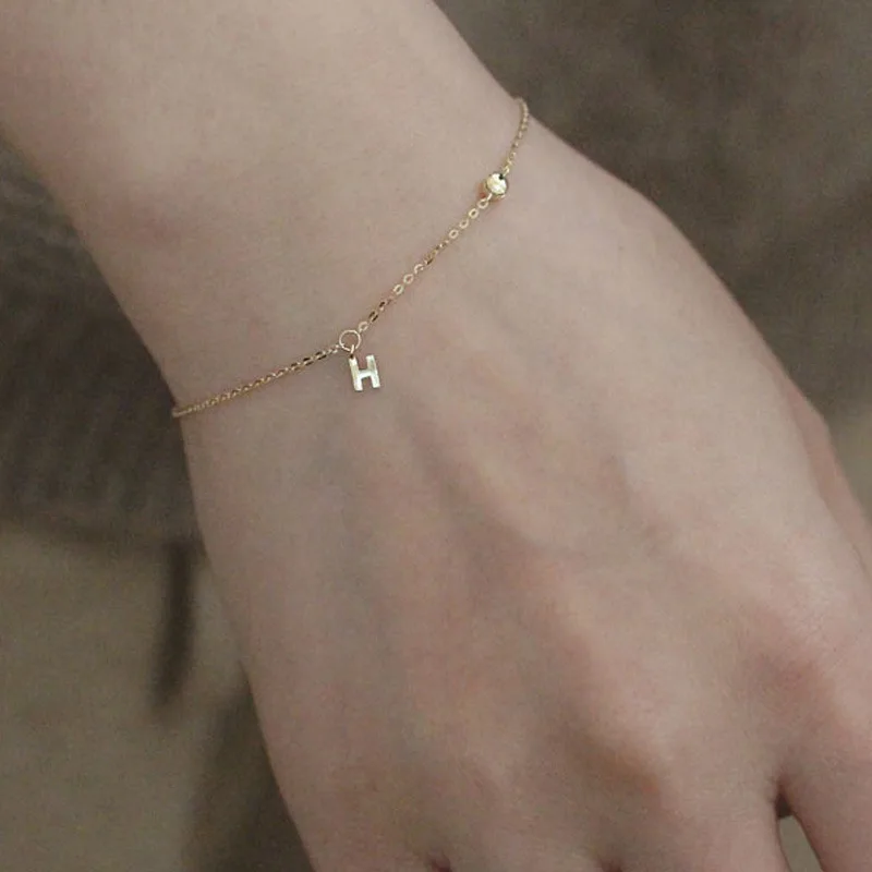 Fine 925 Silver A-Z Initial letter Bracelet Women Gold Plated 925 Sterling Silver Diamond Crystal charm Bracelet Jewelry Factory