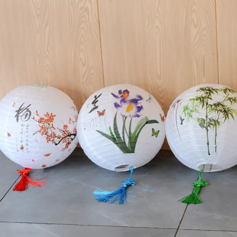 RUI YI LUCKY Red Sakura (Cherry) Flowers White Color Chinese/Japanese Paper Lantern with for lantern festival decoration