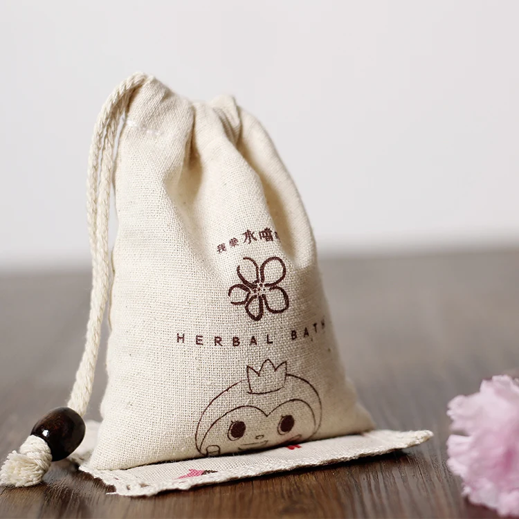Fashion High Quality Reusable Drawstring Eco Cotton Flax Linen single drawstring  With Logo