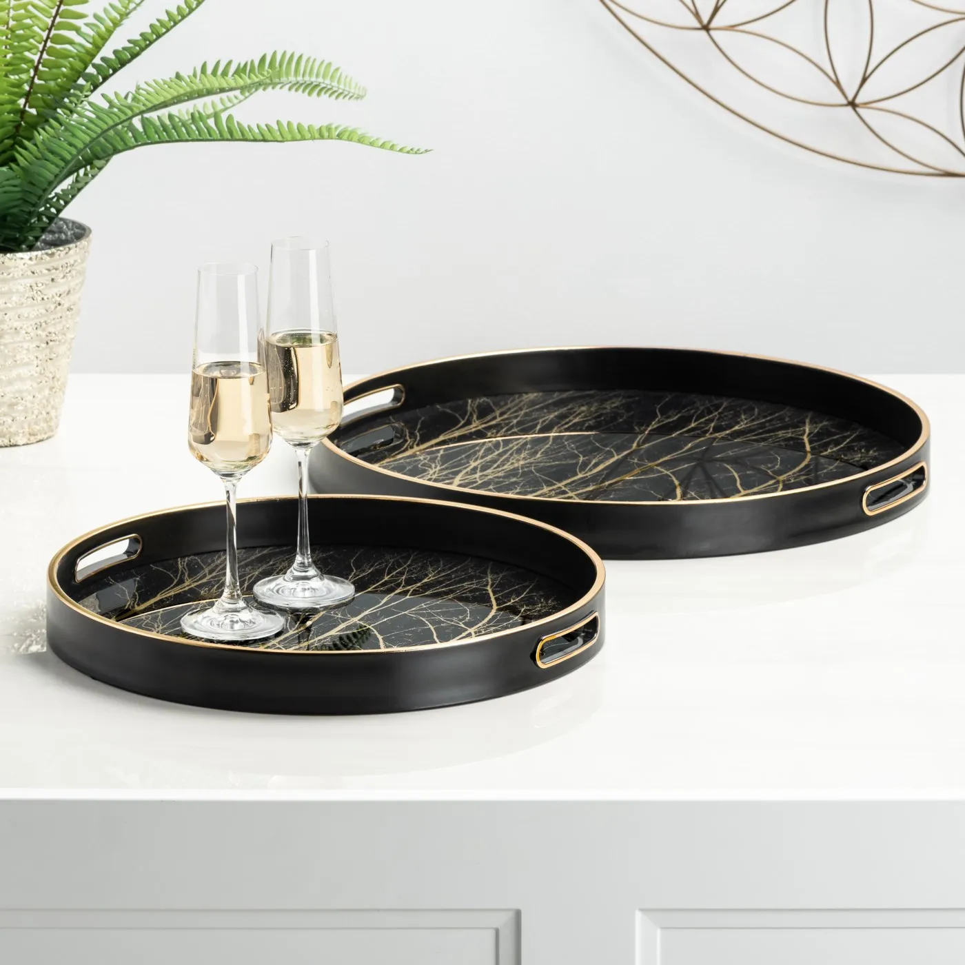 Factory wholesale crafts home decor luxury round plastic coffee table black ottoman tray