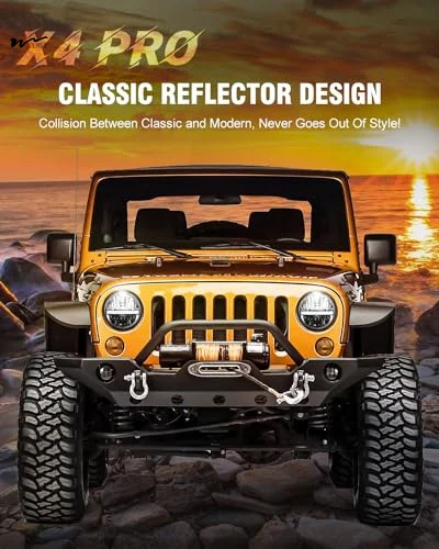 7 Inch LED Headlight Round Led Headlight Reflector 7' Headlight with Amber Turn Signal White Hi/lo Beam Light