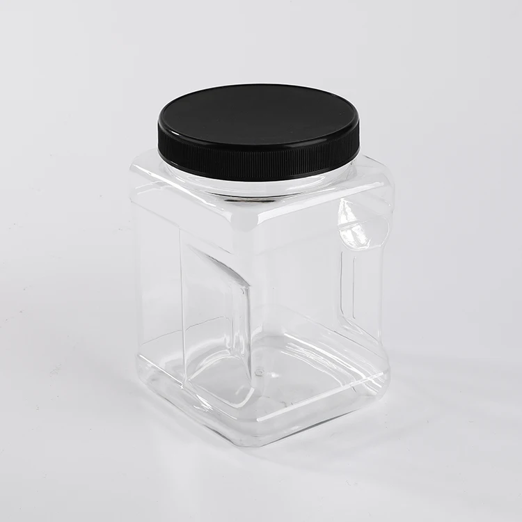 45 PACK 900g 56oz Empty Plastic Clear Pinch Grip Jars with Black Ripped Lids for Mixed Nut Cashew Badam