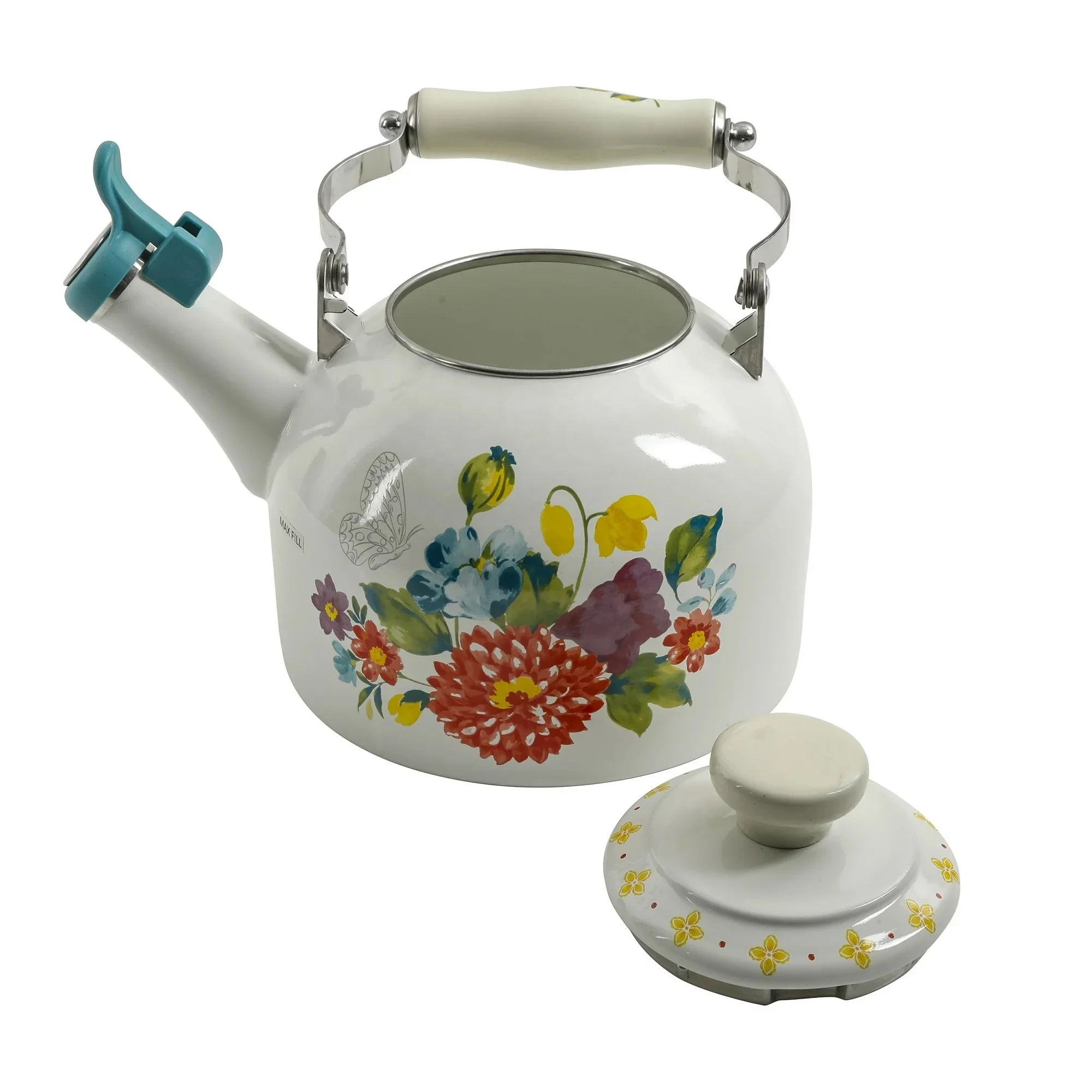 2.QT Traditional Whistling Enamel Teapot Kettle Black Matt  Emaye Emaille Colorful Red Blue Ollas de Peltre AVON Full Decals