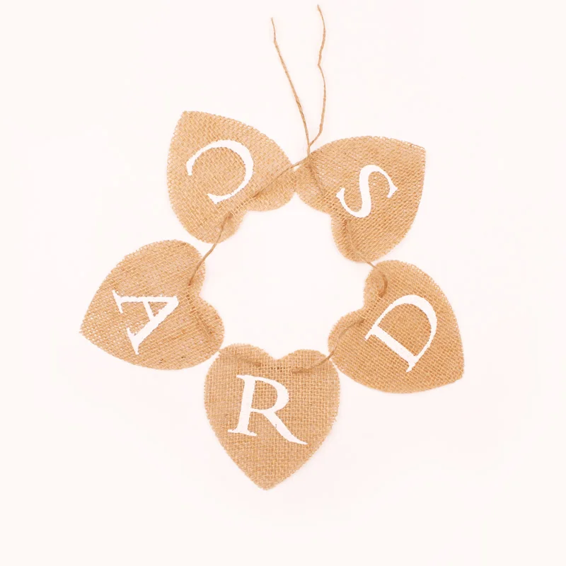 Jute Fabric Heart Shape Banner Decor Supplies Burlap Flags Bunting Vintage Used for Various Holiday Decorations