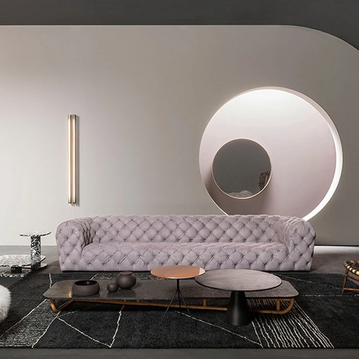 Mid Century Classic Sofa Chesterfield Blue Leather Lounge Sofa for Living Room Home tufted couch sofa sets