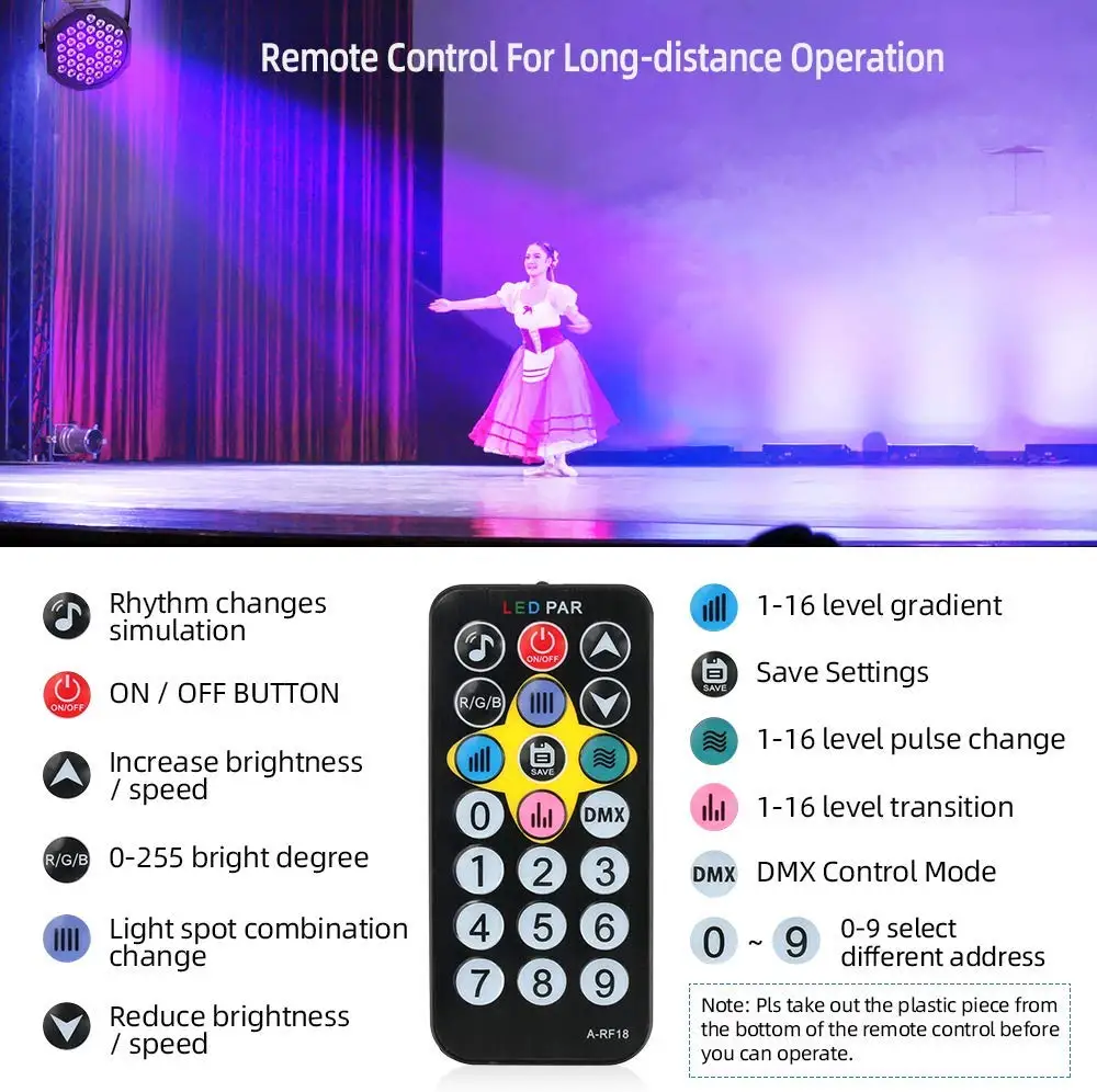 36W  Remote Controls DJ Disco Lights LED Par Light Strobe Lights UV Blacklight