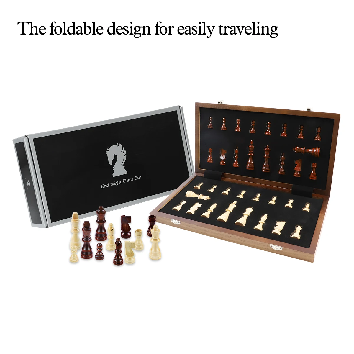 Factory 38cm 15 inch  Magnetic folding walnut maple travel  tournament chess sets Wooden Chess Board  magnetic chess set wooden